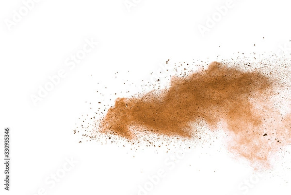 Fototapeta Set of dust powder splash clouds isolated on white background. sand explosion.
