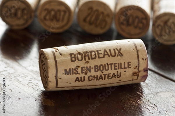 Obraz Bordeaux red wine bottle corks
