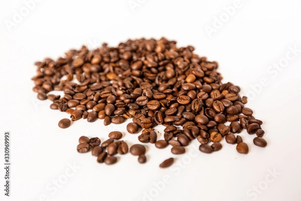 Obraz Coffee beans on a white background / Background