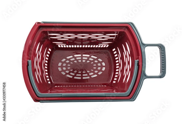Fototapeta Red empty shopping basket isolated on white, top view