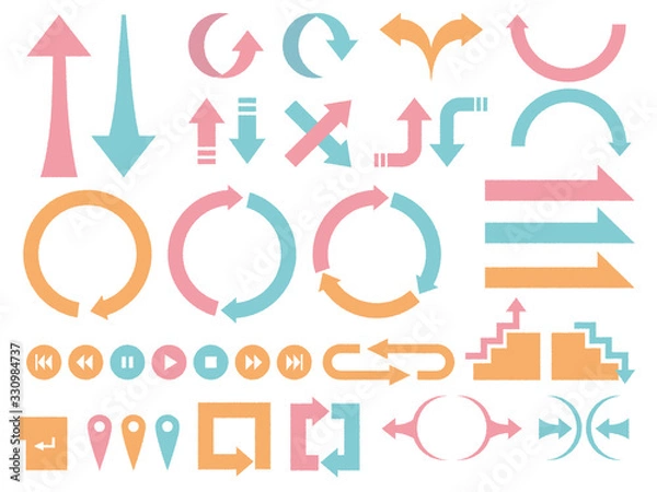 Obraz アイコンセット＿矢印＿手描風カラー＿文字なし