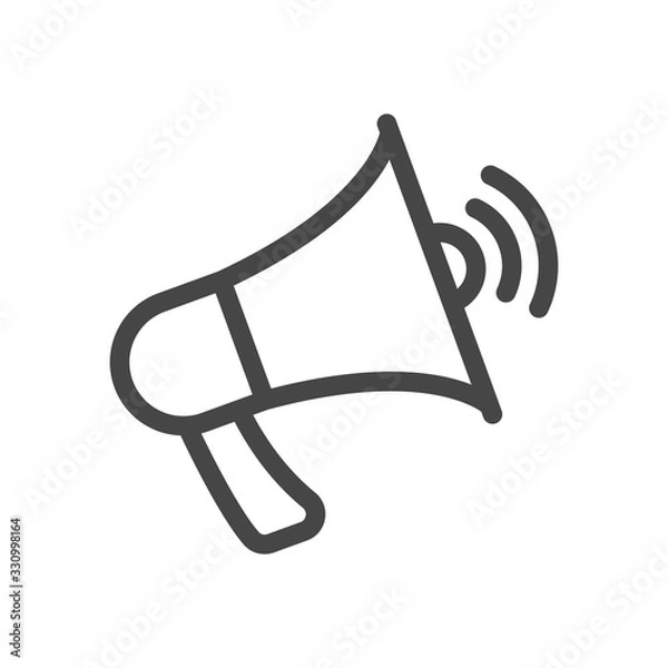 Obraz Megaphone, loudspeaker icon in outline style isolated on white background. Vector illustration.