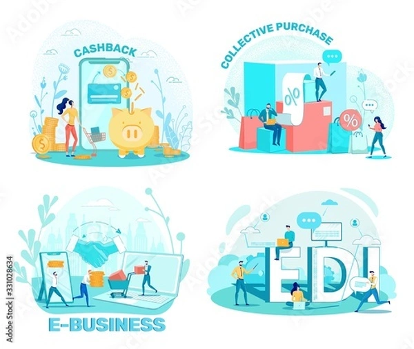 Fototapeta Internet Store and Network Business Scenes Set.