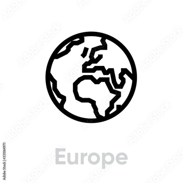 Obraz Europe globe earth icon. Editable line vector.
