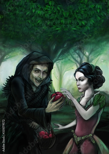 Fototapeta snowwhite and the evil witch who offers him poisoned apple