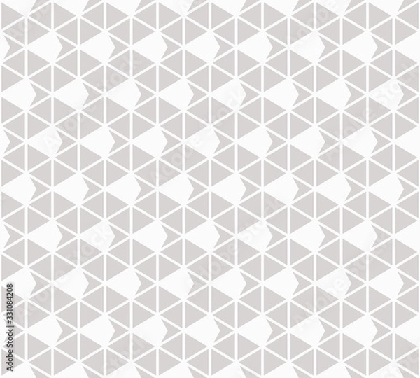 Fototapeta Triangles seamless pattern. Subtle vector abstract geometric texture with triangular grid, diamonds, rhombuses. Simple white and light gray graphic background. Modern repeat design for decor, covers