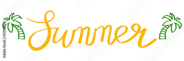 Fototapeta Vector illustration of summer lettering isolated with palm trees.