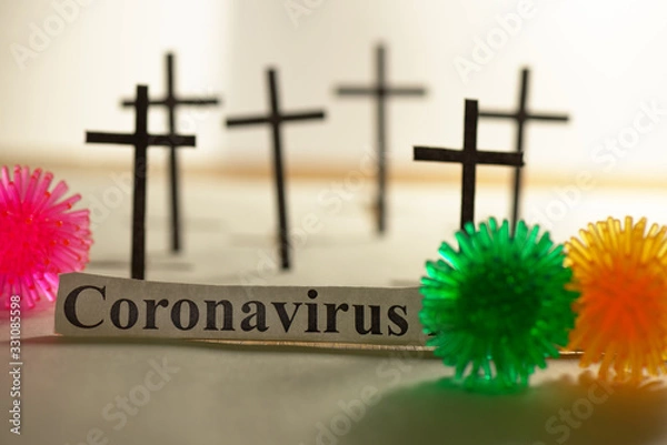 Fototapeta High mortality worldwide from coronavirus. The pandemic that led to quarantine. The concept of grief for the dead from the virus.