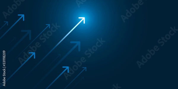 Fototapeta light up arrow dark blue background business growth competition concept