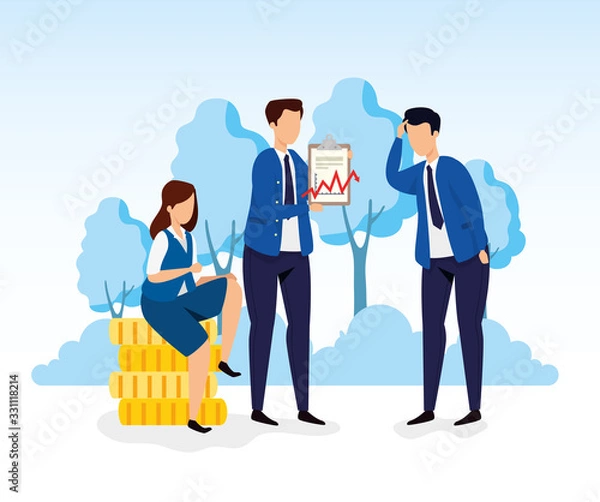 Obraz stock market crash with business people and icons vector illustration design