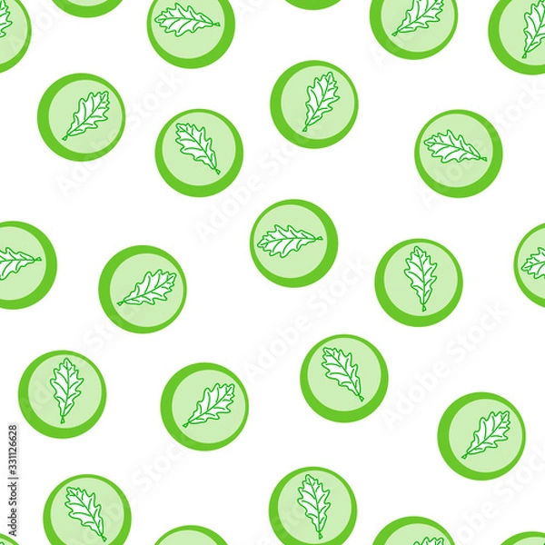 Fototapeta Green oak leaf in a circle. Seamless pattern. Hand-drawn illustration on a white background.