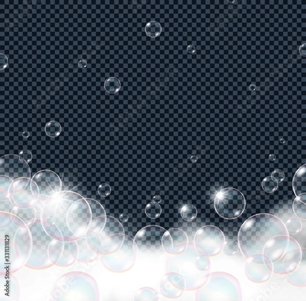 Obraz Soap foam bubbles isolated on transparent background. Realistic looking vector illustration.	
