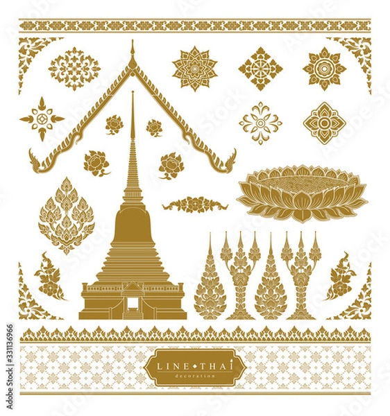 Fototapeta Thai art luxury temple, background pattern decoration for printing, flyers, poster, web, banner, brochure and card concept vector illustration