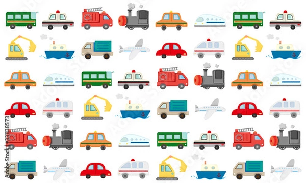 Obraz いろんな乗り物の総柄（カラー）