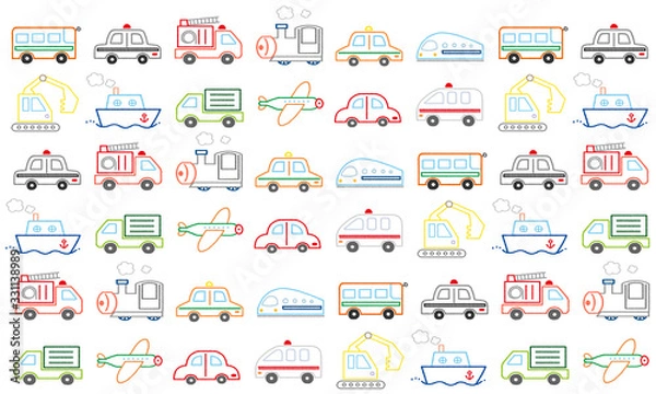 Obraz いろんな乗り物の総柄（線）