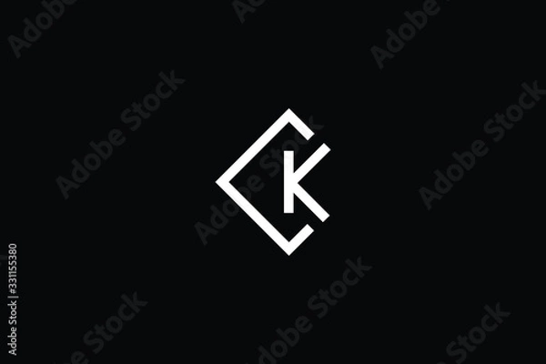 Fototapeta Minimal elegant monogram art logo. Outstanding professional trendy awesome artistic K CK KC initial based Alphabet icon logo. Premium Business logo White color on black background