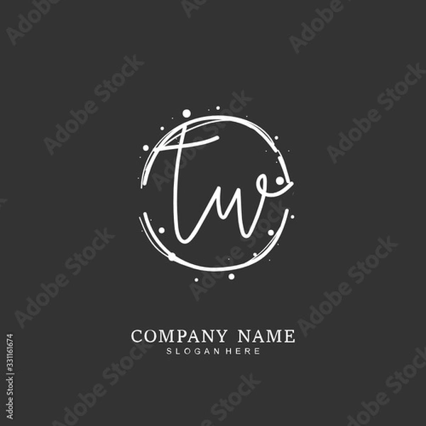 Fototapeta Handwritten initial letter T W TW for identity and logo. Vector logo template with handwriting and signature style.