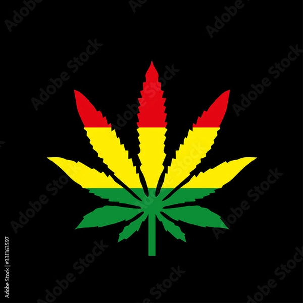 Obraz marijuana, rasta color, vector illustration, black background  