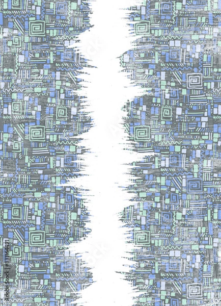 Fototapeta Modern multicolor spotted pop art digital composition with lines, dots and bricks.