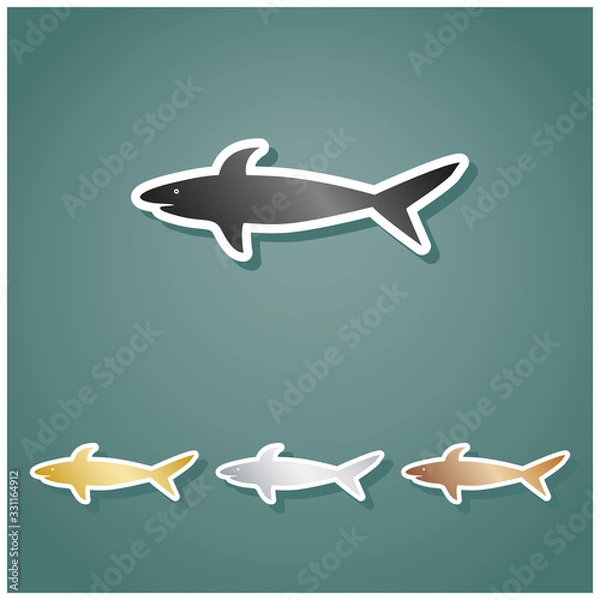 Obraz Shark sign. Set of metallic Icons with gray, gold, silver and bronze gradient with white contour and shadow at viridan background. Illustration.