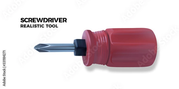 Fototapeta Realistic screwdriver. Realistic vector illustration of a hand tool on a white background. Labour day holiday design.