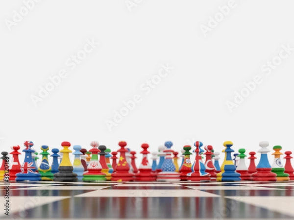 Fototapeta  chess pieces with country flags - 3d rendering