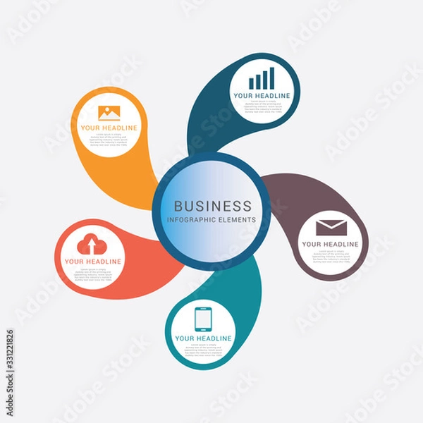 Fototapeta colorful circle business timeline Info graphics elements, presentation template flat design 