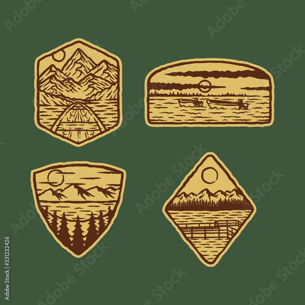 Obraz Camping lake nature wild badge patch pin graphic illustration vector art t-shirt design