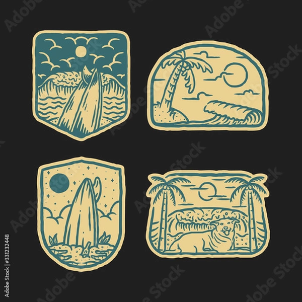 Obraz Summer beach sea surf badge patch pin graphic illustration vector art t-shirt design