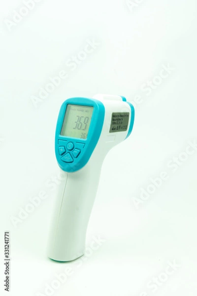 Fototapeta Non-contact infrared thermometer isolated on white background to measure a body temperature.