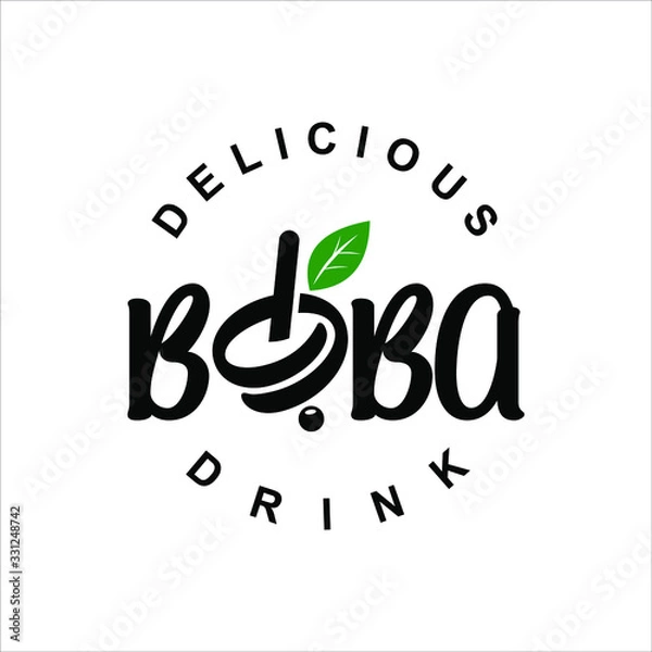 Fototapeta  bubble tea logo simple fresh drink cup vector with cute text best for beverage bar design template in emblem style