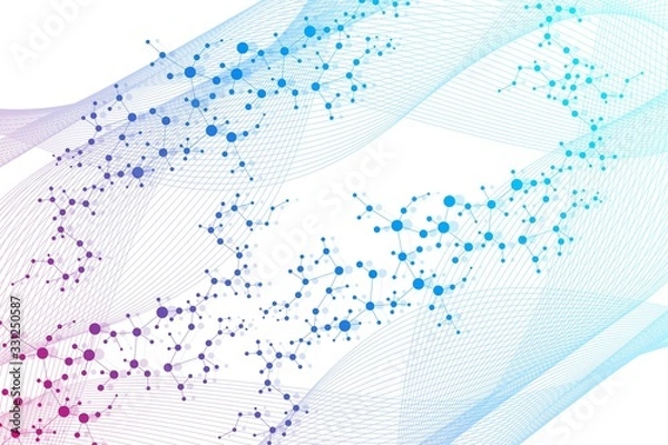 Fototapeta Structure molecule and communication. Dna, atom, neurons. Scientific concept for your design. Connected lines with dots. Medical, technology, chemistry, science background. Vector illustration.