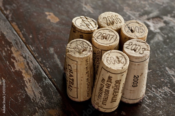 Obraz Bordeaux red wine bottle corks
