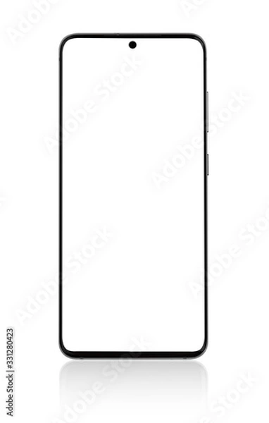 Fototapeta Smartfon z białym ekranem. Smartphone z pustym ekranem izolowany na białym tle.