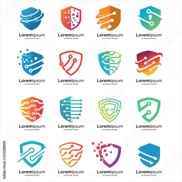 Fototapeta Set of tech shield security logo design template element, Shield Idea logo design inspiration