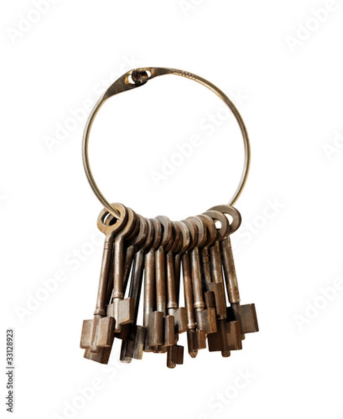 Obraz old keys on a big keyring with clipping Path