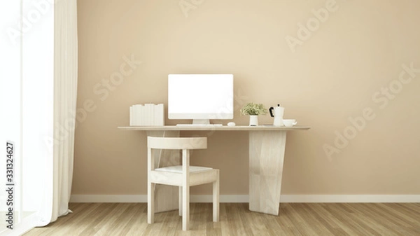 Fototapeta workplace minimal style in home or apartment - Interior design for business  artwork or office space and work from home - 3D Rendering
