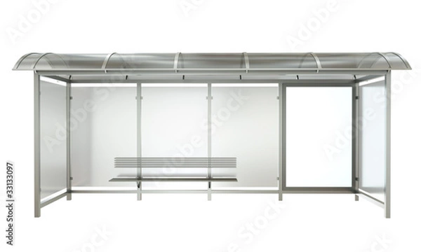 Fototapeta Bus stop with blank banner isolated on white background