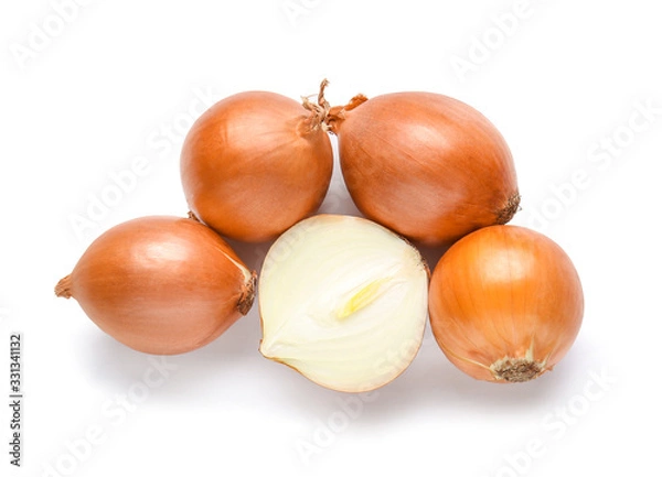 Obraz Fresh raw onion on white background