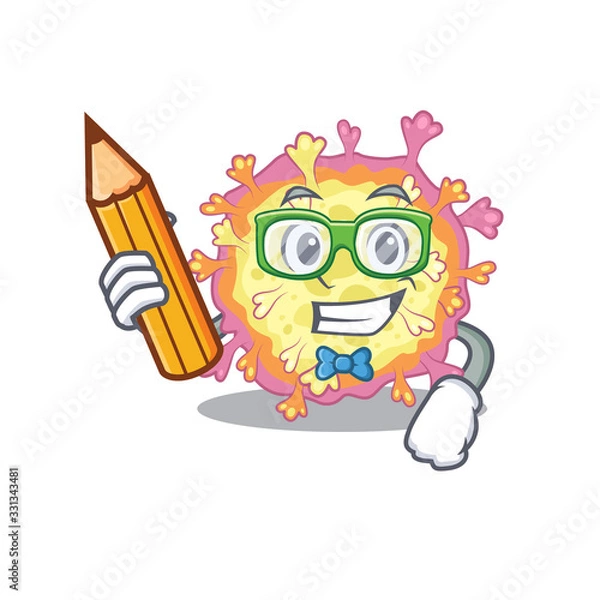 Fototapeta A smart student Coronaviridae virus character with a pencil and glasses
