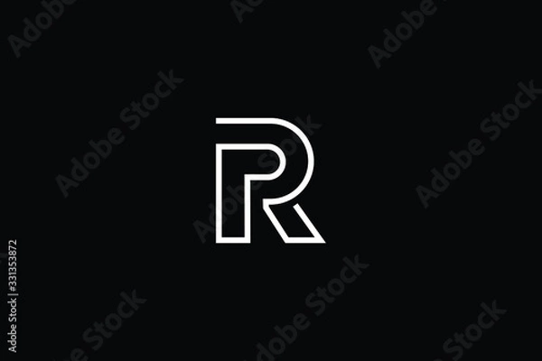 Fototapeta Minimal elegant monogram art logo. Outstanding professional trendy awesome artistic R RR RP PR initial based Alphabet icon logo. Premium Business logo White color on black background