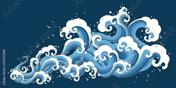 Obraz Ukiyo-e style splashing ocean tide
