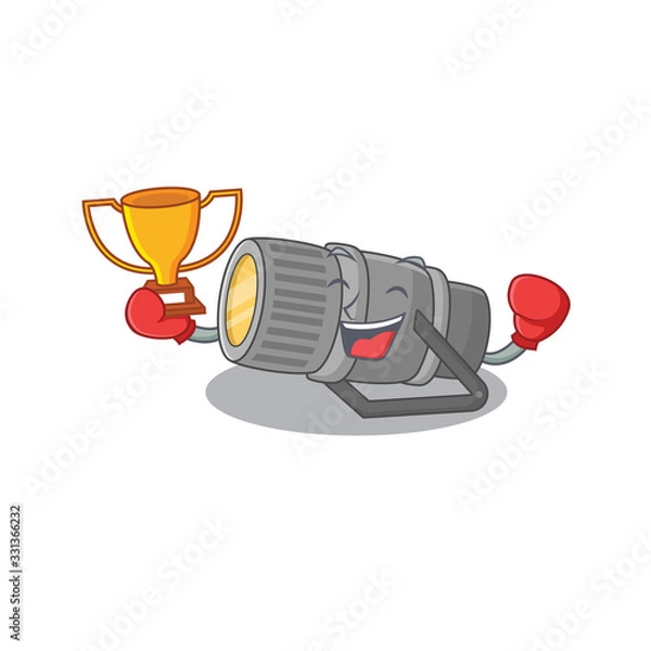 Fototapeta Happy face of boxing winner underwater flashlight in mascot design style