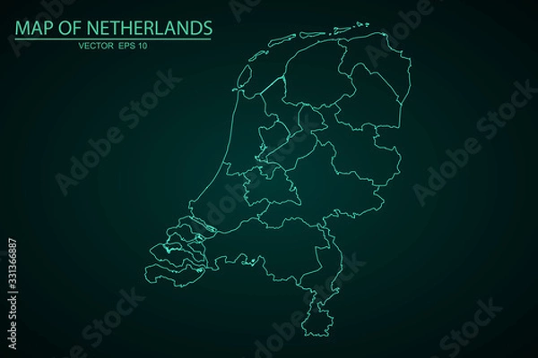 Fototapeta Map of Netherlands - Blue Geometric Rumpled Triangular , Polygonal Design For Your . High detailed vector map - netherlands. Vector illustration eps 10. - Vector
