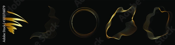 Obraz Vector abstract graphics of gold lines and shapes on a black background for social networks, postcards, banners, newsletters, discounts, cover art, screensavers, discount cards