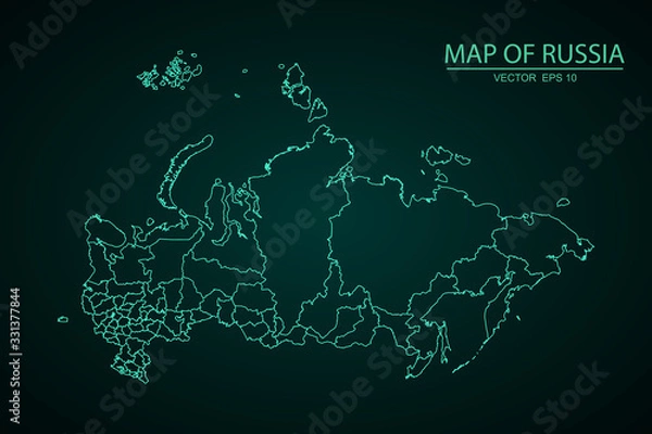 Fototapeta Map of Russia - Blue Geometric Rumpled Triangular , Polygonal Design For Your. High Detailed Blue Map of Russia isolated on white background. Vector illustration eps 10. - Vector