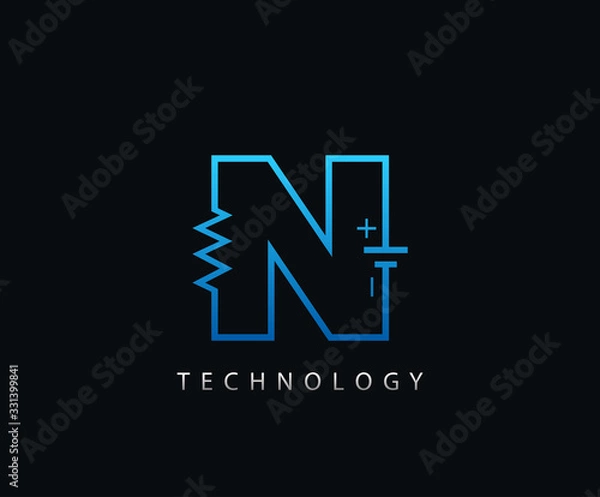 Fototapeta Electric N Letter Icon Design With Electrical Engineering Component Symbol.