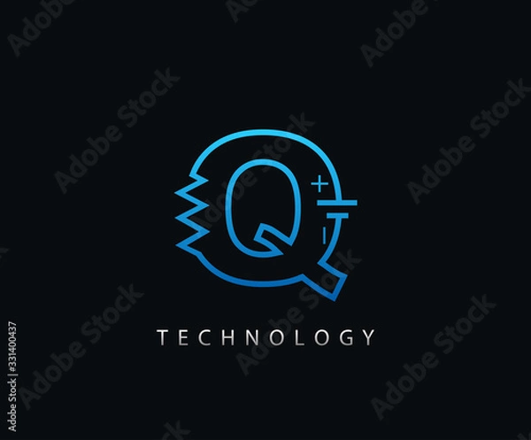 Fototapeta Electric Q Letter Icon Design With Electrical Engineering Component Symbol.
