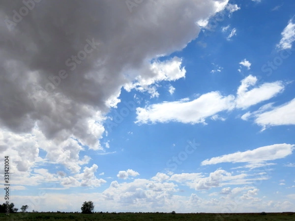 Obraz Endless blue sky with clouds over the field.