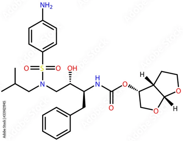 Fototapeta Structural formula of antiviral Darunavir, active against the COVID-19 coronavirus and HIV